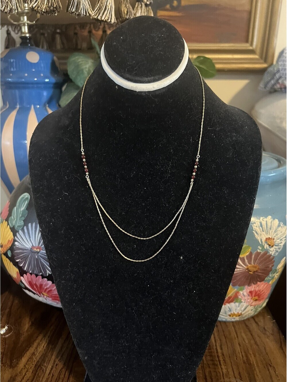 Vintage Avon Multiple Red Beads  & Gold Tone Double Strand Necklace 20" Long
